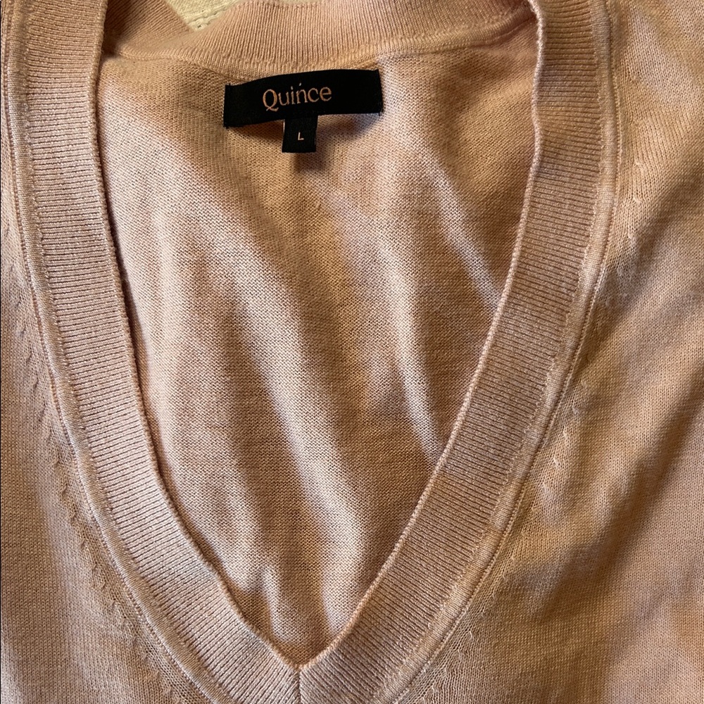 Quince Lightweight Cotton Cashmere V-Neck Sweater in Sugar Stone - Picture 9 of 11